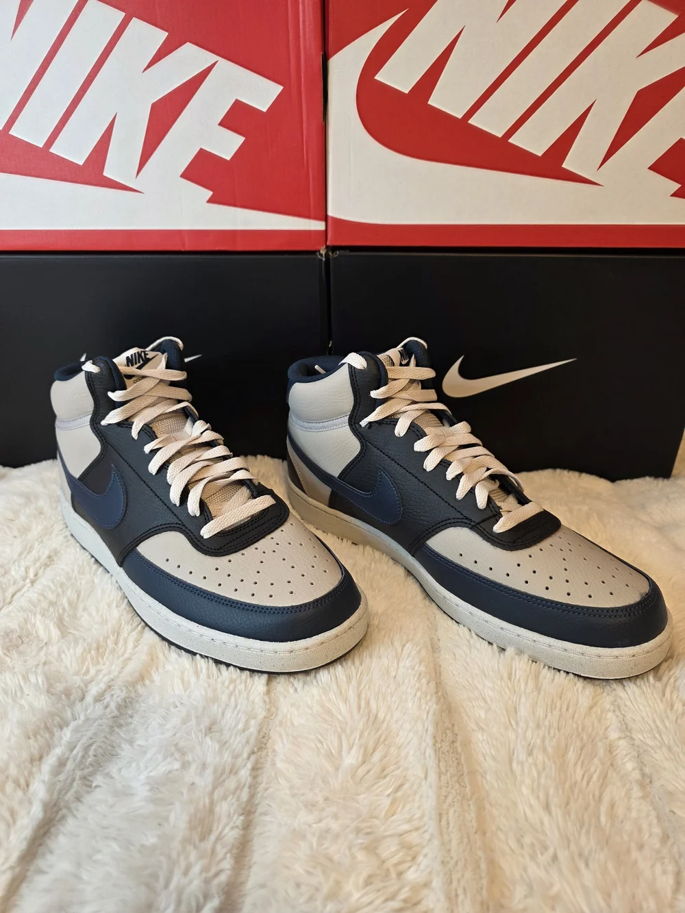 Nike Men’s Mid-Top Leather Sneakers in Beige and Black